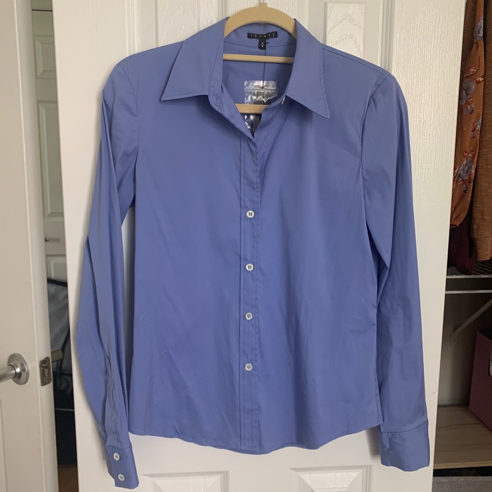 Theory long sleeve button down work blouse